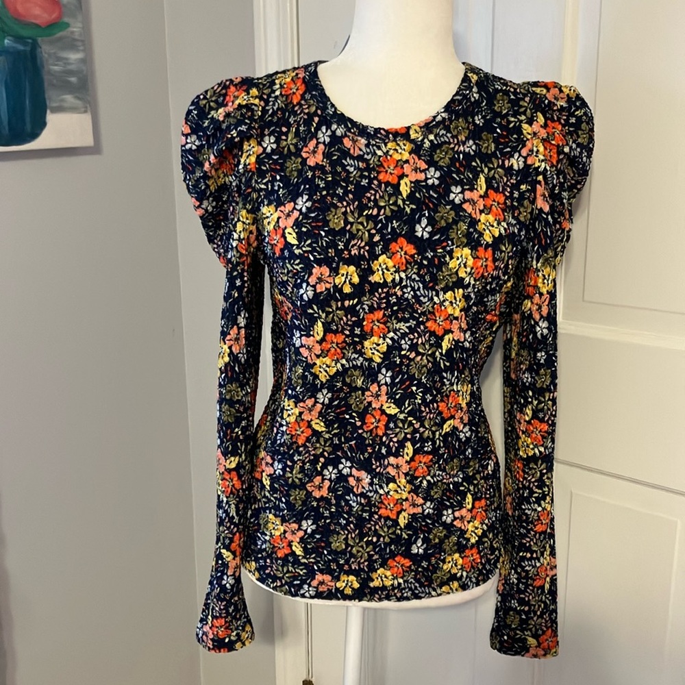 LOFT puff shoulder long sleeve floral top NWT